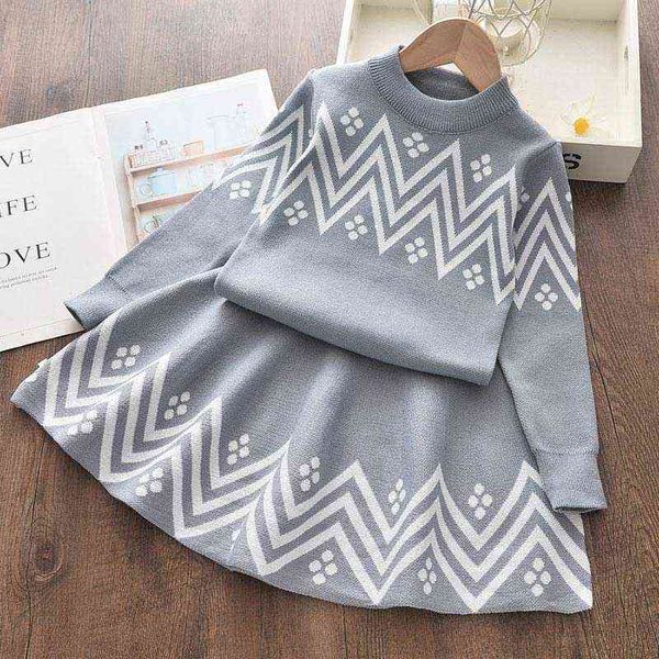 girls sweaters dresses 2021 winter autumn fashion kids baby knitted clothing children's geometric pattern costumes cute clothes g1215, Red;yellow